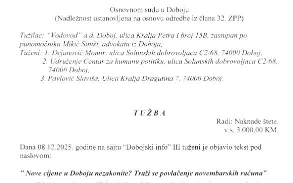 Dobojski „Vodovod“ tuži aktiviste i novinare: Pritisak na one koji štite prava potrošača