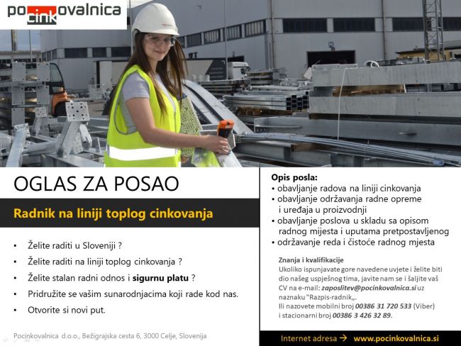 FOTO: Dobojski Info | OGLAS ZA POSAO U SLOVENIJI: Radnik na liniji toplog cinkovanja 