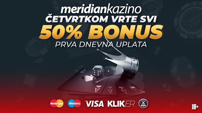 Meridian kazino: Četvrtkom depozit vrijedi 50% više!