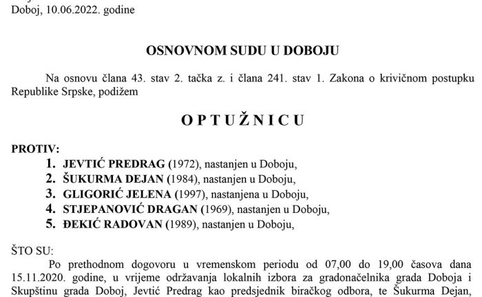 FOTO: Dobojski Info | Potvrđena optužnica protiv pet članova biračkog odbora zbog izborne prevare - Doboj Novi 1A