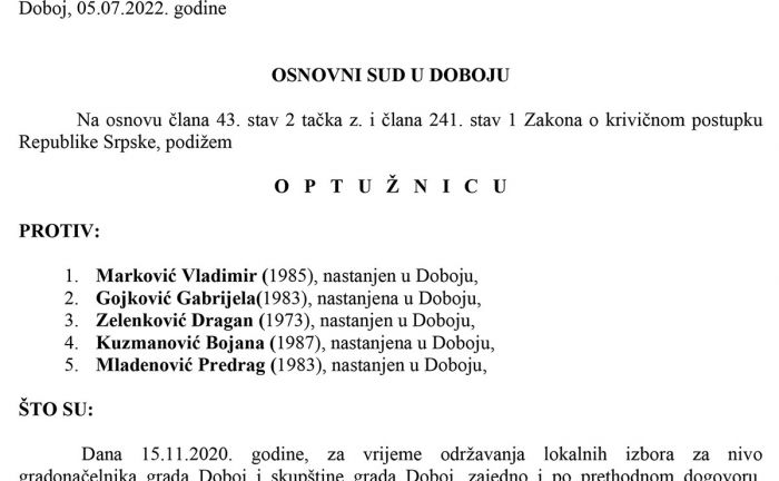 FOTO: Dobojski Info | Potvrđena optužnica protiv pet članova biračkog odbora zbog izborne prevare - Dom učenika -1