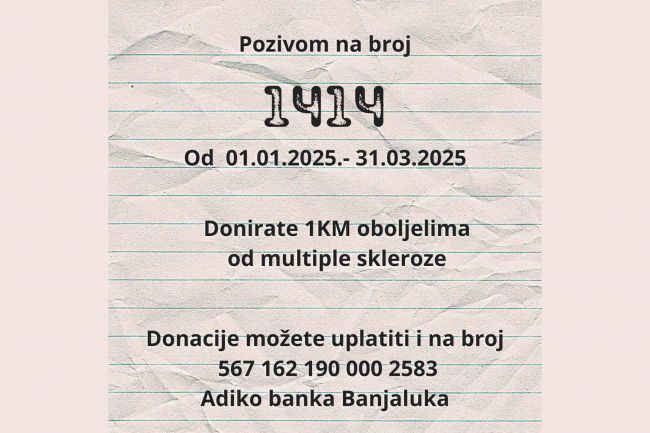 Humanitarni broj 1414 za pomoć oboljelima od multiple skleroze u Republici Srpskoj