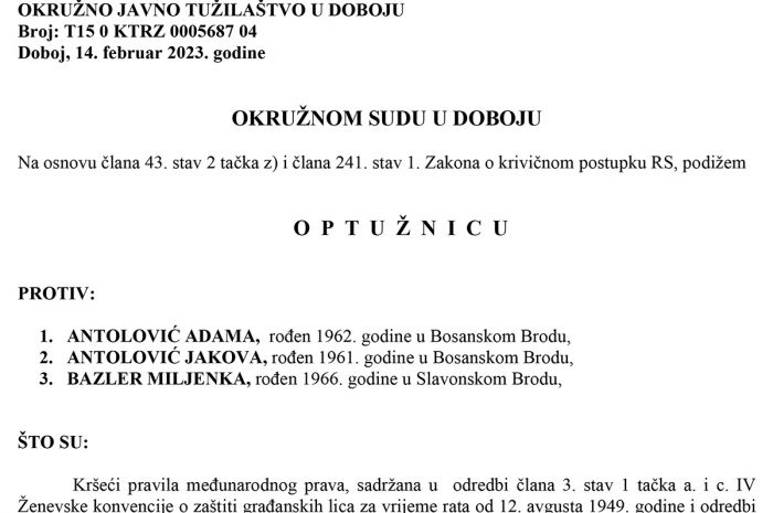 FOTO: Dobojski Info | DOBOJ: Potvrđena optužnica protiv tri lica zbog krivičnog djela ratni zločin protiv civilnog stanovništva