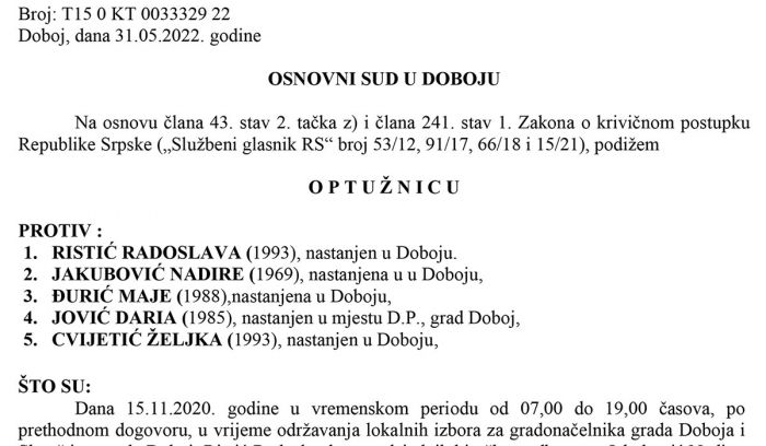 FOTO: Dobojski Info | Potvrđena optužnica protiv pet članova biračkog odbora zbog izborne prevare - Gimnazija 1B