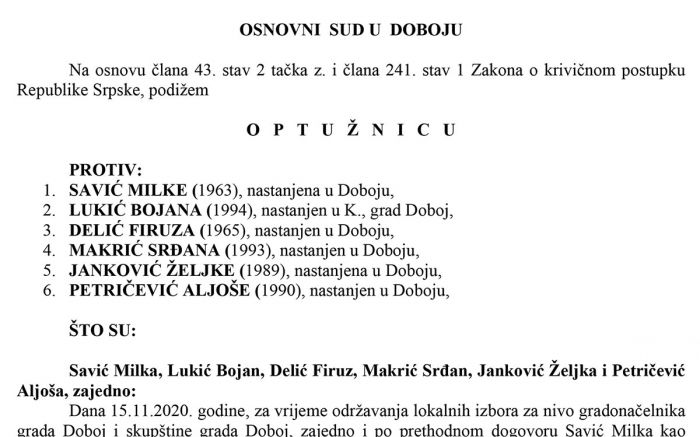 FOTO: Dobojski Info | Potvrđena optužnica protiv pet članova biračkog odbora zbog izborne prevare - Gimnazija 1