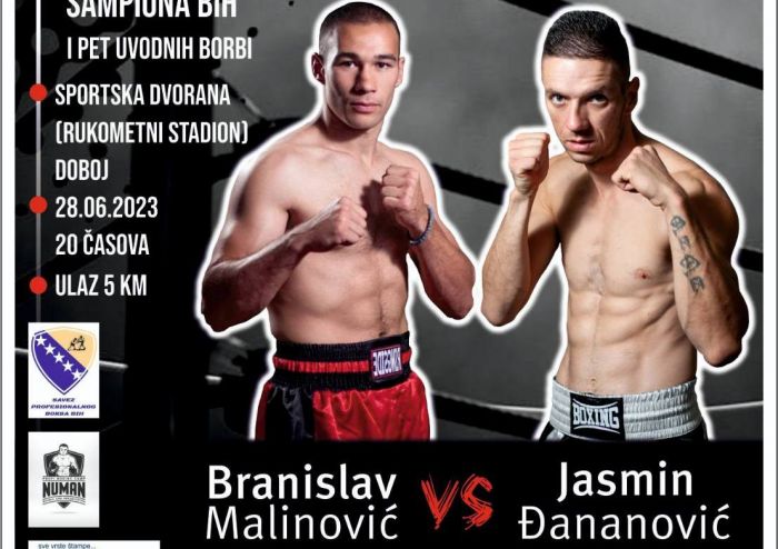 FOTO: Dobojski Info | UZBUDLJIVA BORBA ZA TITULU PROFESIONALNOG BOKSERSKOG ŠAMPIONA BIH NA &quot;BOXING NIGHTU DOBOJ&quot; Branislav Malinović vs Jasmin Đananović!