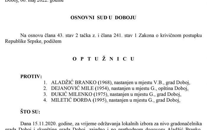 FOTO: Dobojski Info | PONIŠTENI IZBORI 2020: Potvrđena optužnica protiv četiri člana biračkog odbora zbog izborne prevare - Grabovica