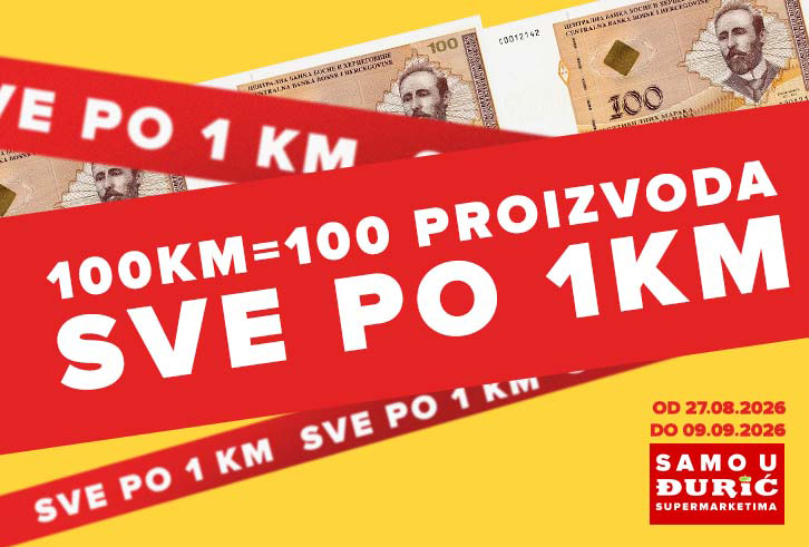 Više od 100 proizvoda po 1 KM: Velika akcija u svim Đurić supermarketima