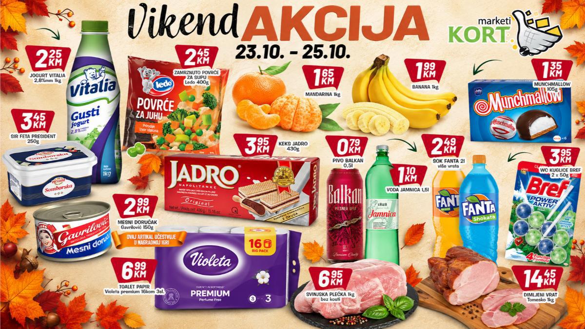 KORT vikend akcija od 23. do 25. oktobra: Odlične cijene prehrambenih proizvoda, voća i kućnih potrepština!