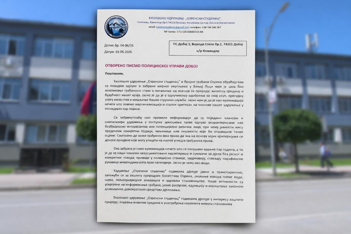 DOBOJ: „Ozrenski studenac“ uputio otvoreno pismo Policijskoj upravi Doboj
