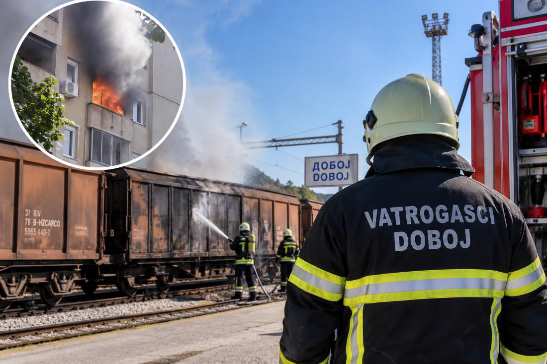 DOBOJ: Četiri požara za 24 časa, gorio i teretni vagon na Željezničkoj stanici